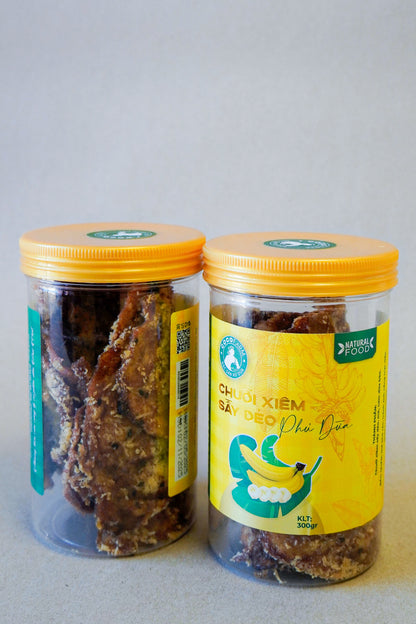 CocoFarm - Chuối Xiêm Sấy Dẻo Mè Dừa | Soft-Dried Siam Banana with Sesame and Coconut [bottle/300gr]