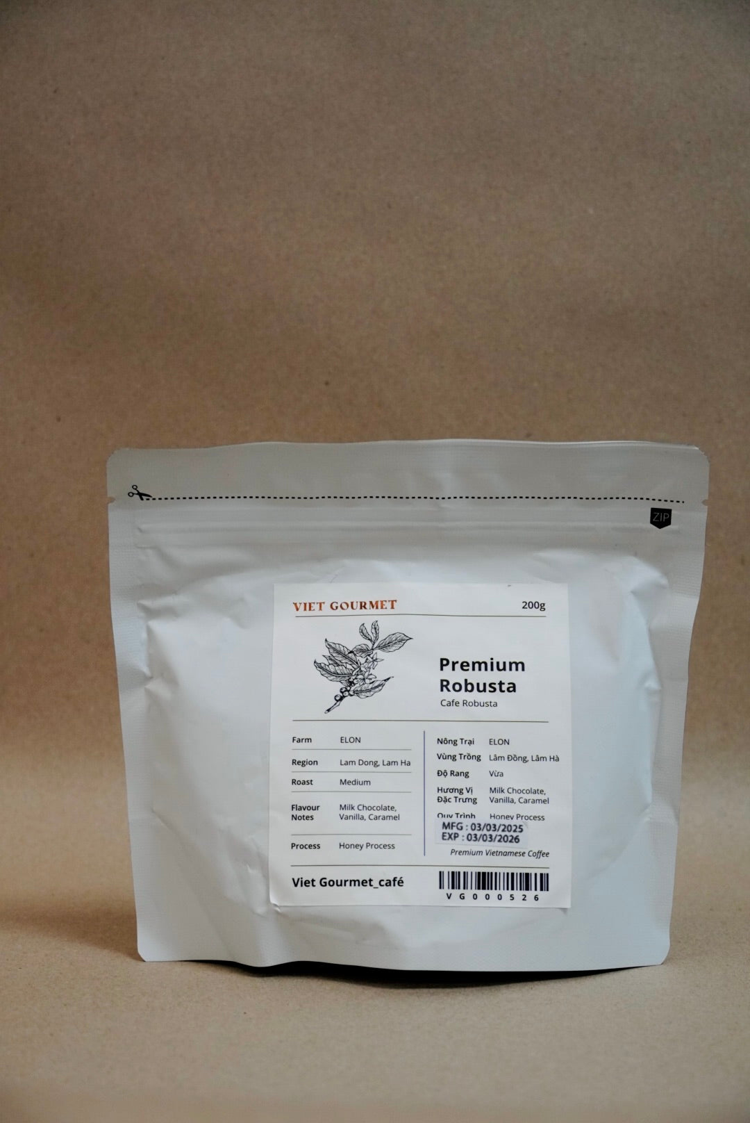 Viet Gourmet - Cà Phê Hạt Premium Robusta | Premium Robusta Coffee Beans [bag/200gr]