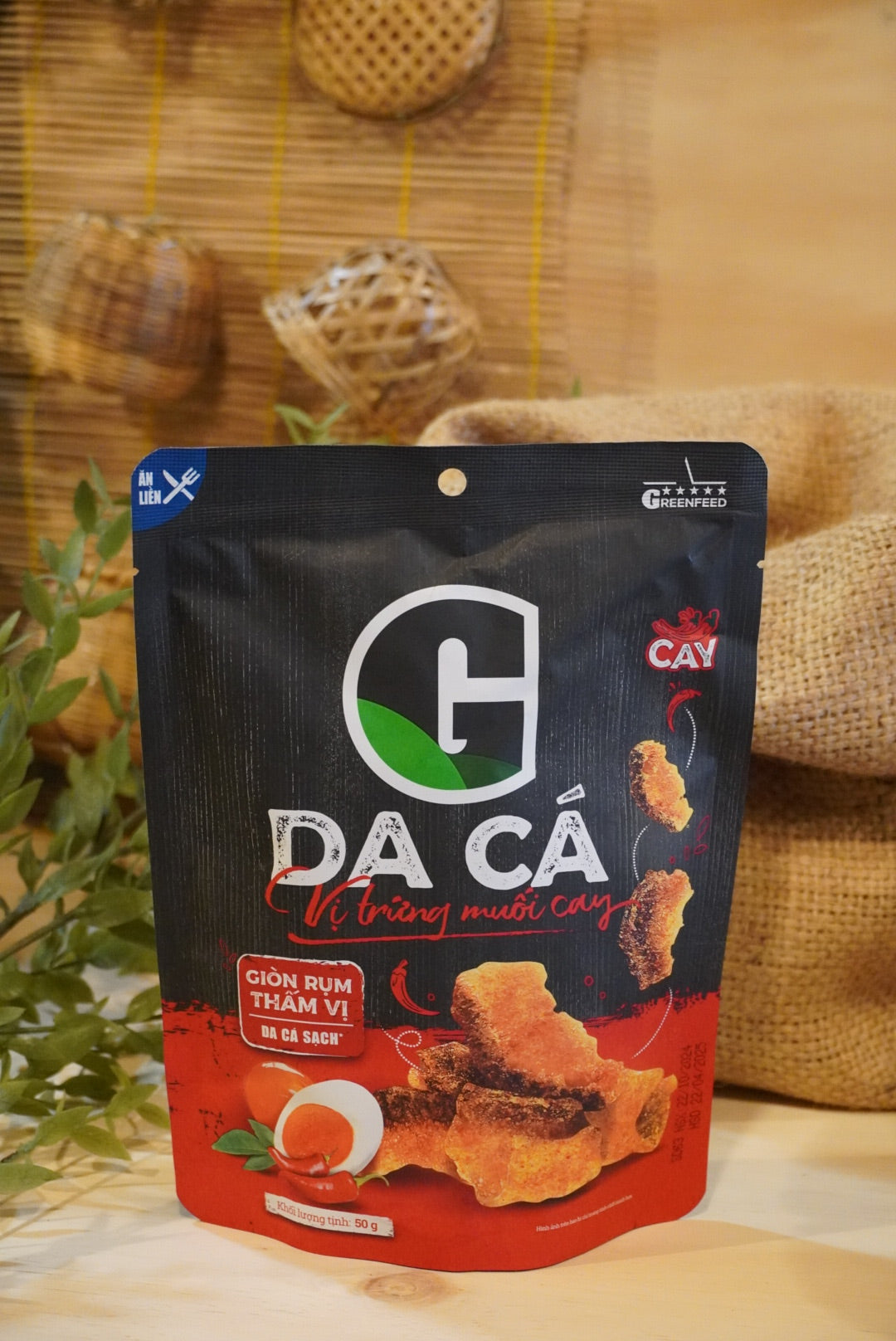 Greenfeed - Da Cá Trứng Muối Vị Cay | Spicy Crispy Fish Skin Salted Egg [bag/50gr]
