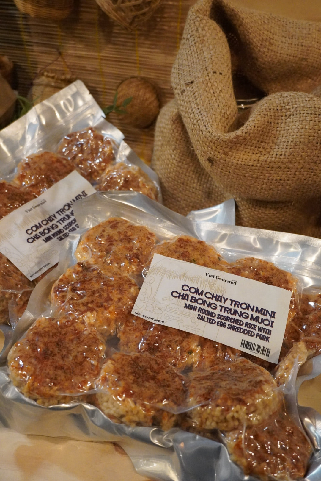 Viet Gourmet - Cơm Cháy Tròn Mini Chà Bông Trứng Muối | Mini Round Scorched Rice with Salted Egg Shredded Pork