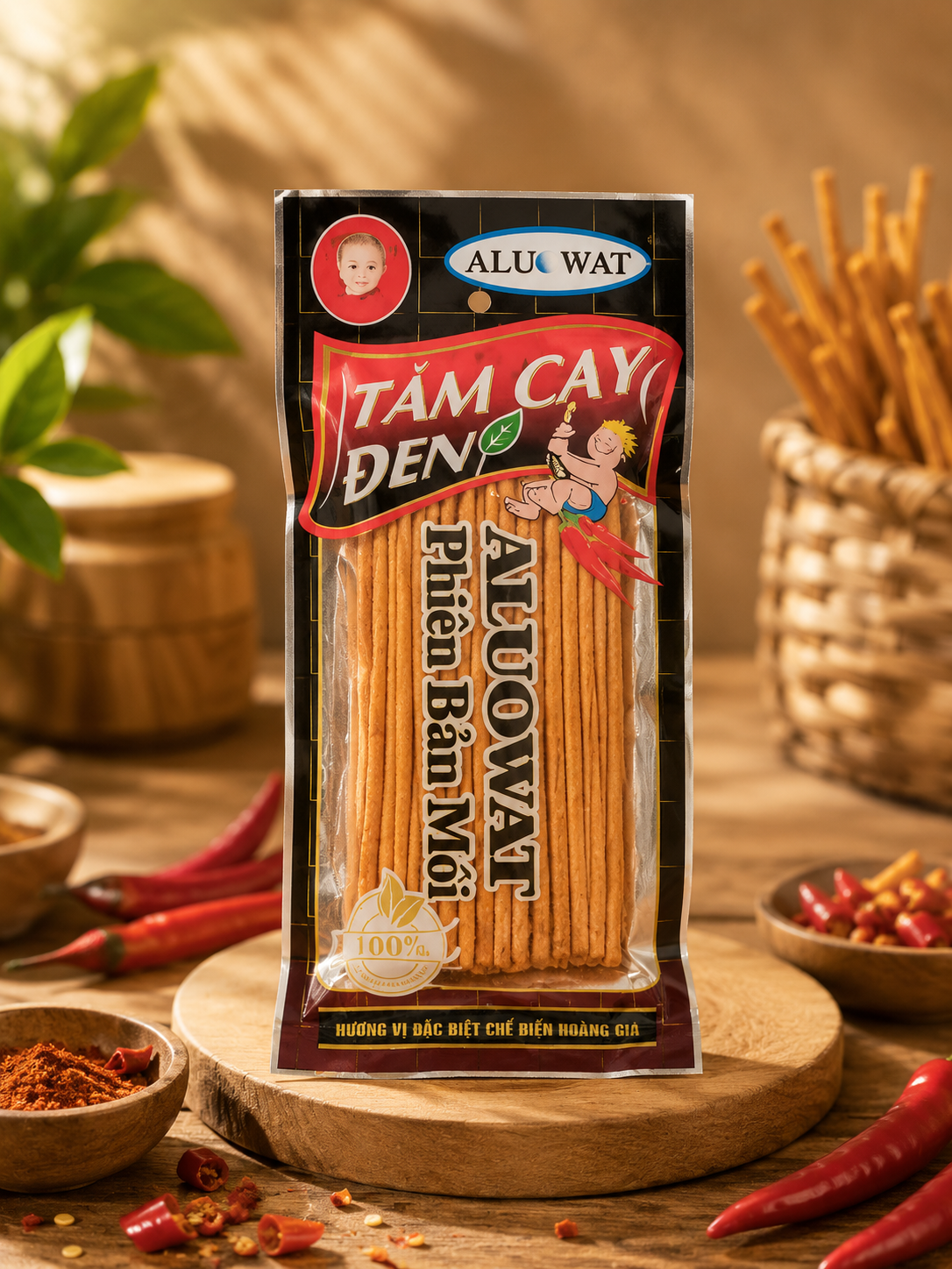 Aluowa - Tăm Cay Đen | Spicy Black Toothpick Snacks [bag/22gr]