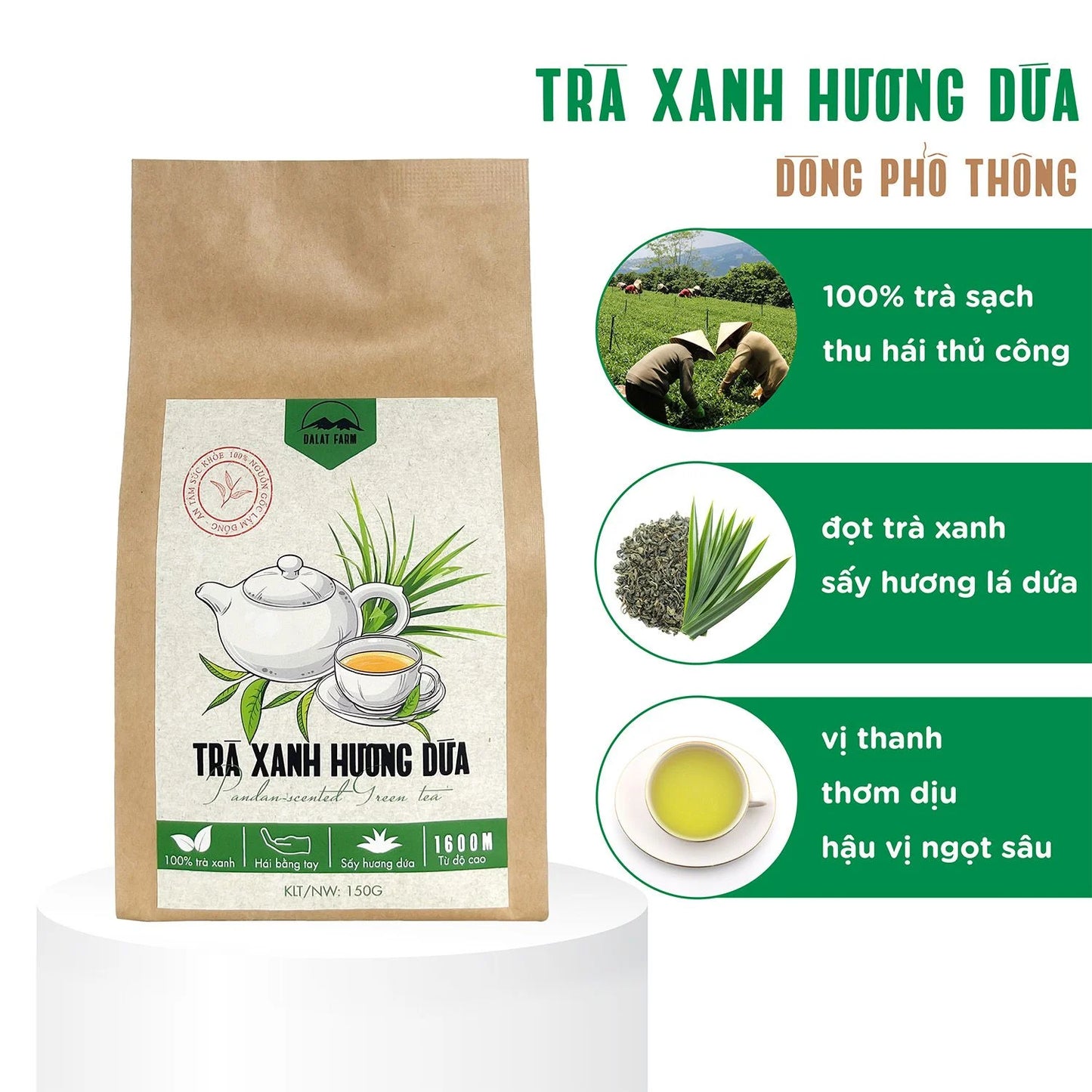 Đà Lạt Farm - Trà Xanh Hương Dứa | Pandan - Scented Green Tea [bag/150gr]