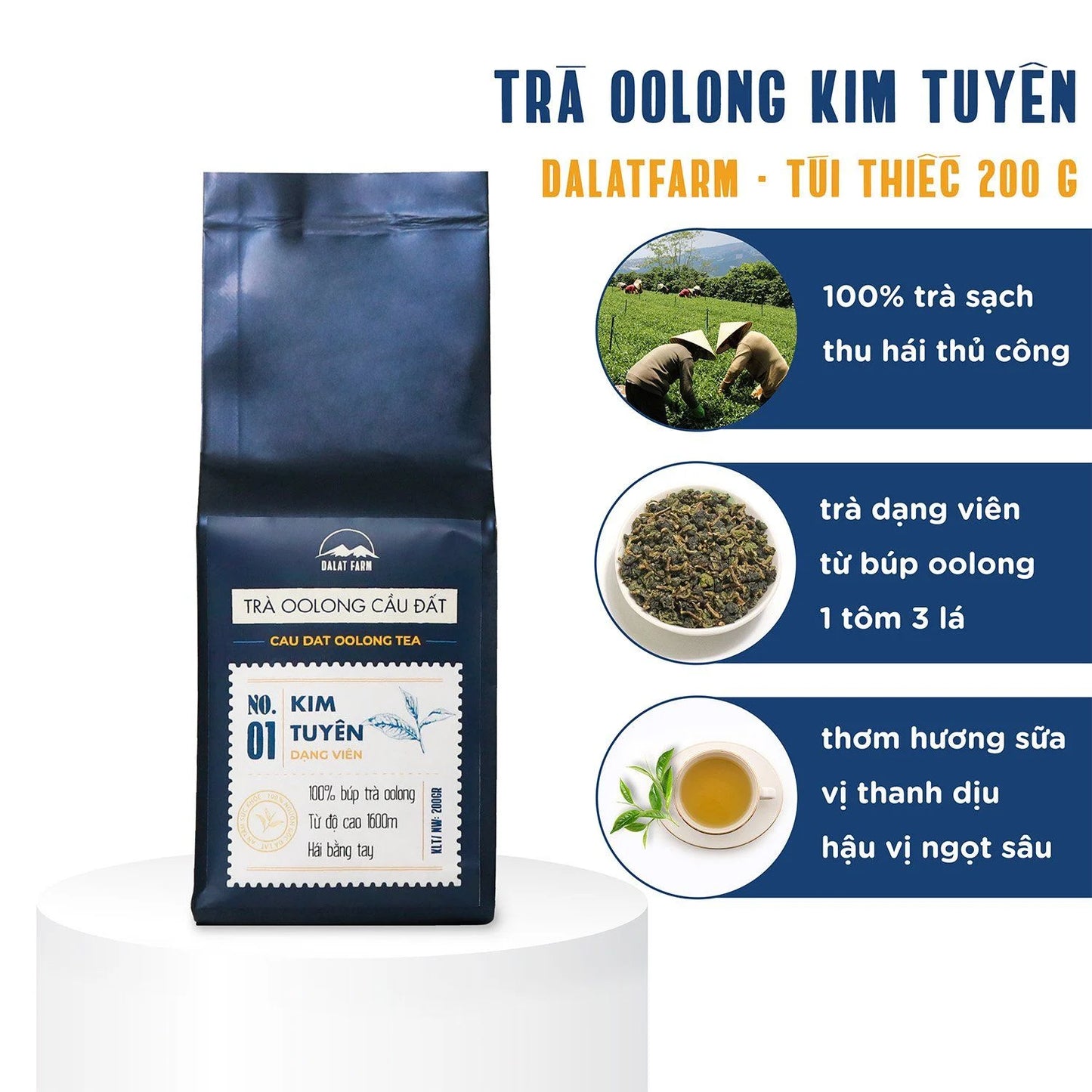 Đà Lạt Farm - Trà Oolong Kim Tuyên | Cau Dat Oolong Tea [bag/200gr]