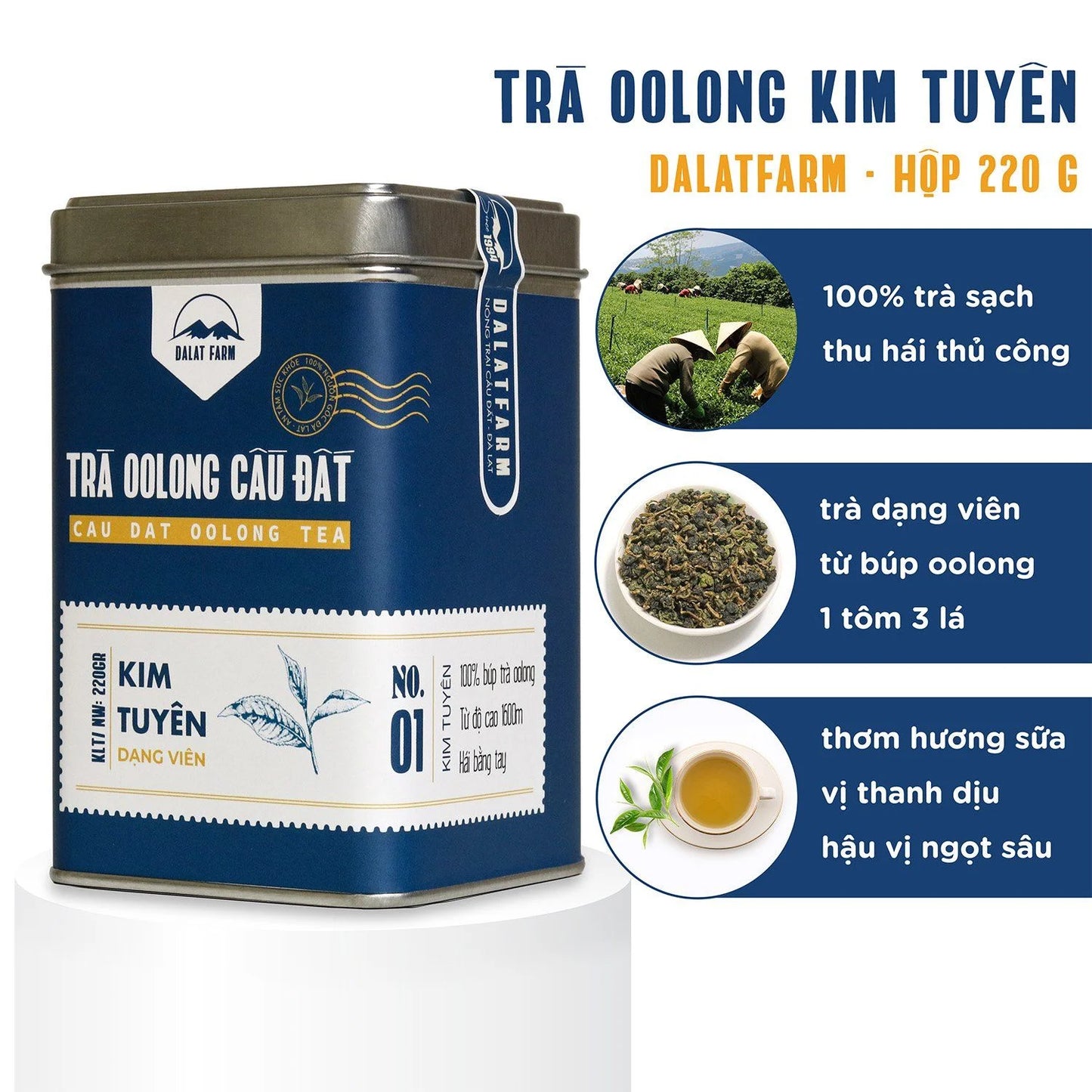 Đà Lạt Farm - Trà Oolong Kim Tuyên | Cau Dat Oolong Tea [can/220gr]