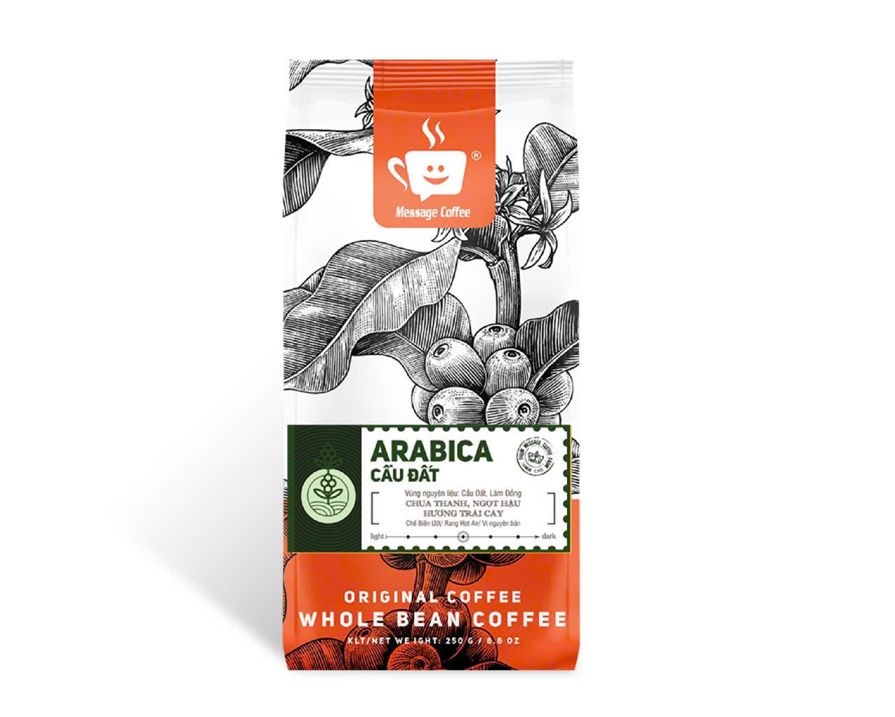 Message Coffee - Arabica Cầu Đất Nguyên Hạt | Arabica Cau Dat Whole Bean Coffee [bag/200gr]